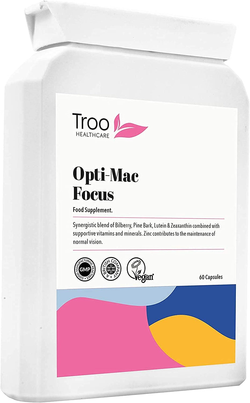 Opti-Mac Focus Eye Support 60 Capsules – Advanced Macular and Vision Support with Zeaxanthin , Lutein , Bilberry & Pine Bark - 1 Per Day Daily Supplement - 2 Months Supply – UK Manufactured - NewNest Australia