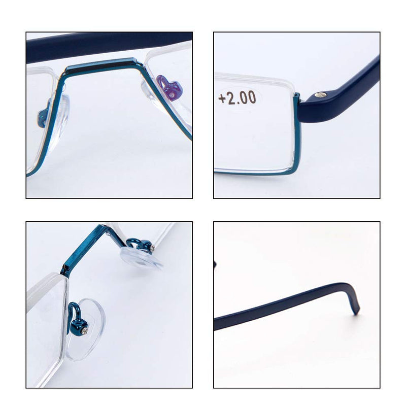 KoKoBin Pack of 2 reading glasses with ultra-light TR90 frame reading aid half glasses made of metal frame with half frame visual aid with glasses case for men and women +1.5 black, blue +1.5 diopters (pack of 2) - NewNest Australia