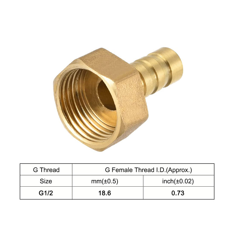 uxcell Brass Hose Barb Fitting Connector, 10mm Barb G1/2 Female Thread Pipe Adapter, 2Pcs - NewNest Australia