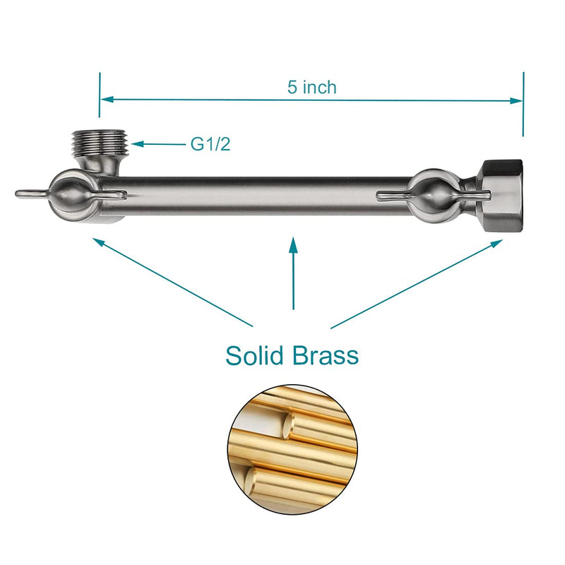 BRIGHT SHOWERS Brass Adjustable Shower Arm Extender for Rain and Handheld Shower Head, 5 Inch Universal Shower Head Extension Arm, Height Adjust, Brushed Nickel - NewNest Australia