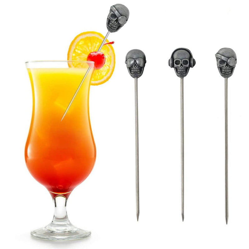 Stainless Steel Skull Cocktail Picks, 5 Pcs Reusable Fruit Picks for Drinks or Bloody Mary Skewers, Garnish Sticks Appetizers, Olives or Fruits (Ancient Silver) Ancient Silver - NewNest Australia