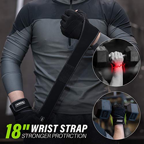 Trideer Padded Workout Gloves for Men - Gym Weight Lifting Gloves with Wrist Wrap Support, Full Palm Protection & Extra Grips for Weightlifting, Exercise, Cross Training, Fitness, Pull-up Black XL (8.6-9.25 in) - NewNest Australia