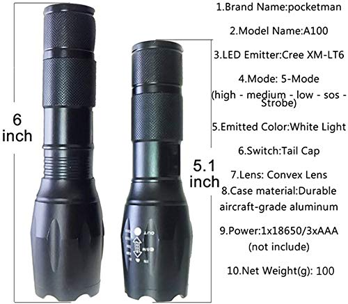 Tactical Flashlight 5 Pack Tac Light Torch Flashlight As Seen on TV XML T6 Tactical Flashlight Brightest LED Flashlight with 5 Modes Adjustable Waterproof Flashlight for Biking Camping - NewNest Australia