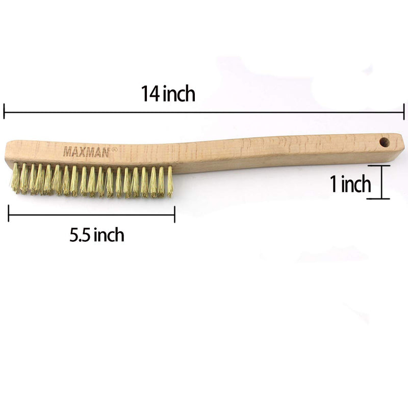 Brass Wire Brush,Heavy Duty Wire Scratch Brush for Cleaning Rust with 14" Long Curved Beechwood Handle,Large,2PCS - NewNest Australia