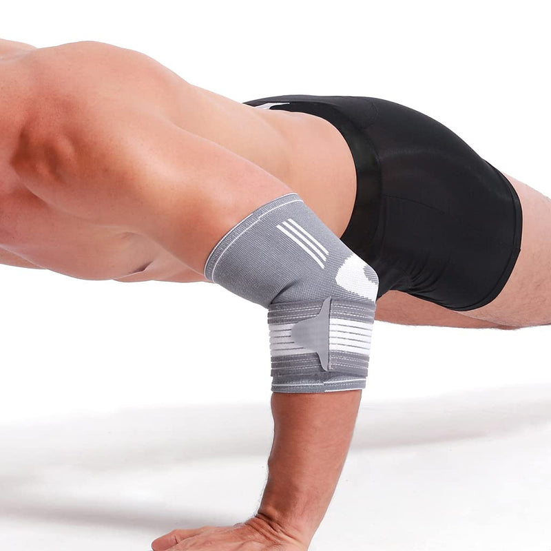Neotech Care Elbow Brace Support Sleeve - Elastic & Breathable Fabric - Adjustable Compression Strap/Band - For Men, Women, Right or Left Arm - Gray Colour (Size M, 1 Unit) - NewNest Australia