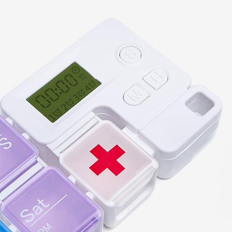 Portable Pill Box with Smart Reminder Alarm, 14 Grids Intelligent Electronic Digital Timer AM and PM Medicine Dispenser, Weakly Pill Organiser for Outdoor Travel Work - NewNest Australia