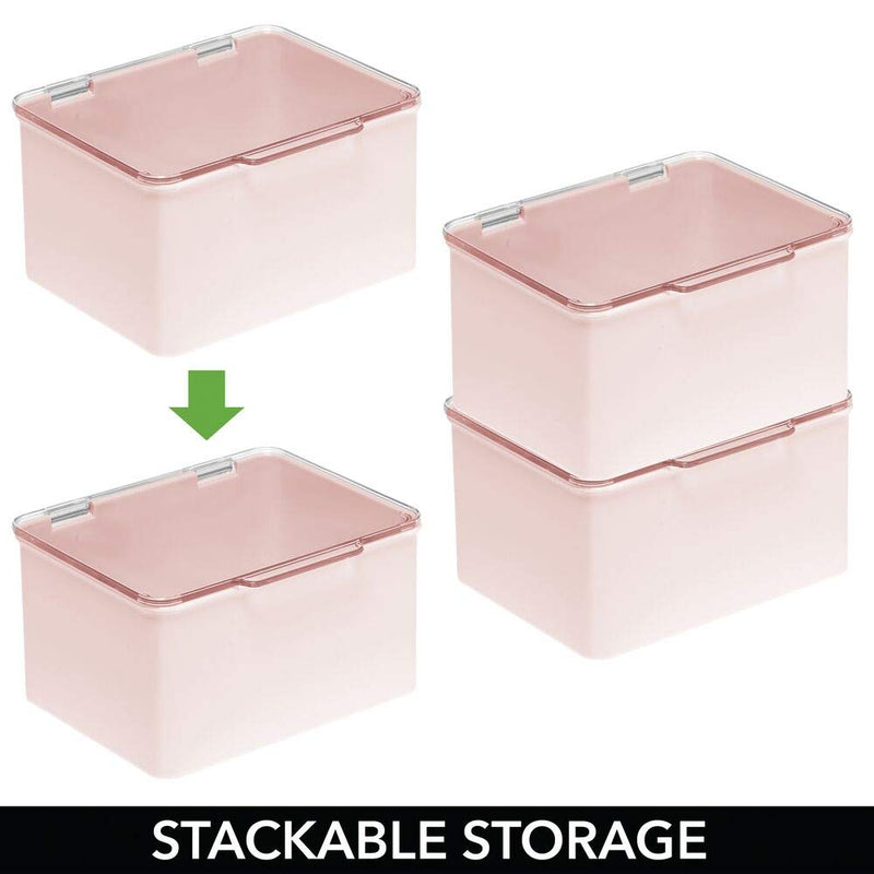 mDesign Plastic Stackable Household Storage Container with Lid - Organizer for Entryway, Closet, Kitchen, Bathroom, Garage Kid's Room, Craft Room - Light Pink/Clear 5.5 x 6.6 x 3.7 - NewNest Australia