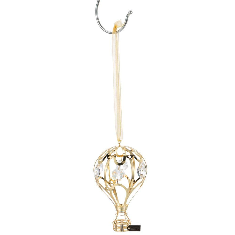 NewNest Australia - Matashi 24K Gold Plated Crystal Studded Gold Hot Air Balloon Hanging Ornament Clear 