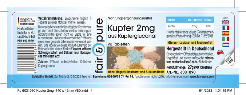 Fair & Pure® - copper tablets 2mg - copper gluconate - vegan - without magnesium stearate - 90 tablets - NewNest Australia