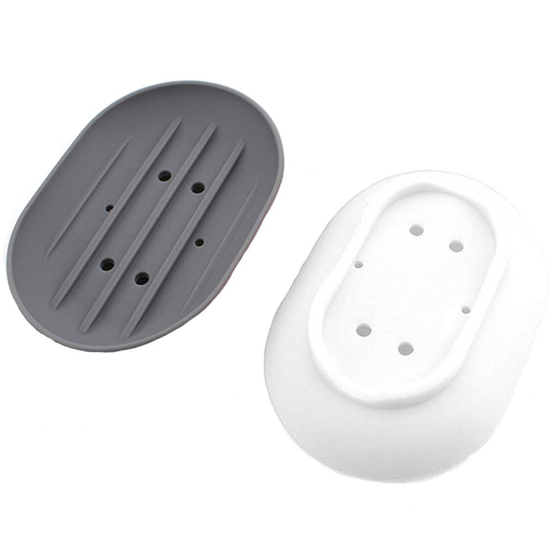 Bathroom Soap Dishes Dish Holder Stand Saver Tray Case for Shower-Silicone Rubber Drainer Dishes for Bar Soap Sponge Scrubber Bathroom Kitchen Sink-Dishwasher Safe-Drains Water,Extends Soap Life,Gray 2 Pack; White+gray - NewNest Australia