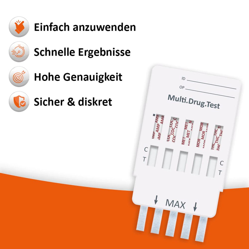 self-diagnostics rapid drug test Multi 5 - detection of the 5 types of drugs cocaine, cannabis (THC), amphetamine, opiates/morphine & methamphetamine - 5 min urine drug test - rapid test - urine test - NewNest Australia