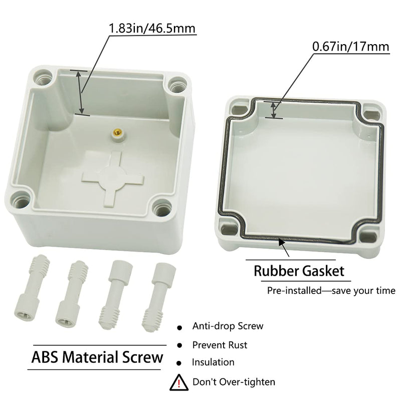 Zulkit Junction Box ABS Plastic Dustproof Waterproof IP67 Junction Boxes Universal Electrical Project Enclosure Durable DIY Electronic Project Box Grey 3.94 x 3.94 x 2.95 inch (100 x 100 x 75 mm) 3.94" x 3.94" x 2.95" - NewNest Australia