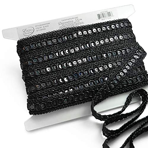 Trims by the Yard Trish Sequin Metallic Braid Trim | Black| (20 yard cut) - NewNest Australia