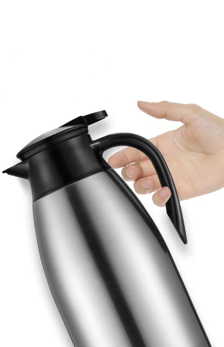 2 Litre Insulated Vacuum Jug Stainless Steel Coffee Tea Carafe Double Walled Insulated Jug Hot & Cold Drinks Vacuum Pot, Silver/Black - NewNest Australia