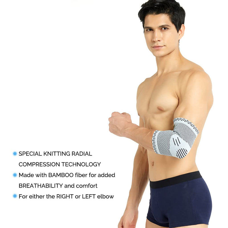 Neotech Care Elbow Support Sleeve - Bamboo Fiber 3D Weaving Knitted Fabric - Elastic & Breathable - For Golf, Tennis, Sports - Right or Left Arm - Grey Colour (Size M, 1 Unit) - NewNest Australia