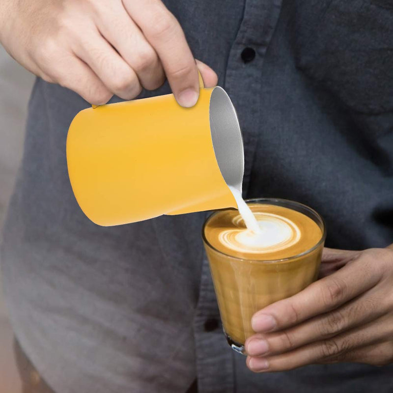 Omabeta Coffee Pitcher Frothing Cup Coffee Art Making Milk Frothing Cup Milk Frothing Pitcher Jug Coffee Latte 600ml Stainless Steel Espresso Pull Flower Cup for Home Coffee Shop Use(yellow) Yellow - NewNest Australia