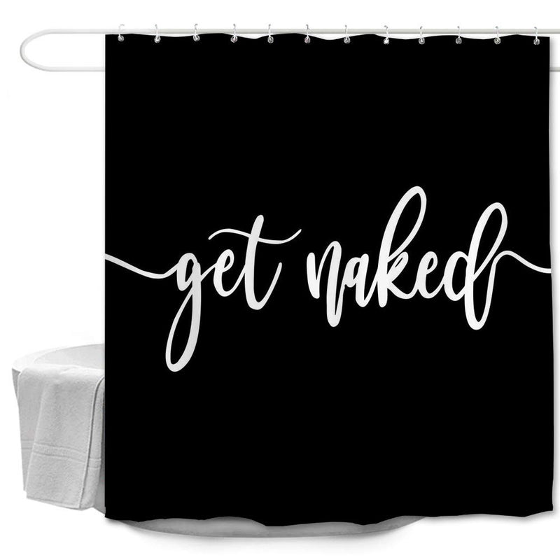 Eleroye Shower Curtain Funny Cute Get Naked White Words Black Background Simple Design Water Soap Resistant Machine Washable Fabric Bathroom Decor Set with Hook Bath Curtain 72 x 72 inches 72"W x 72"L - NewNest Australia