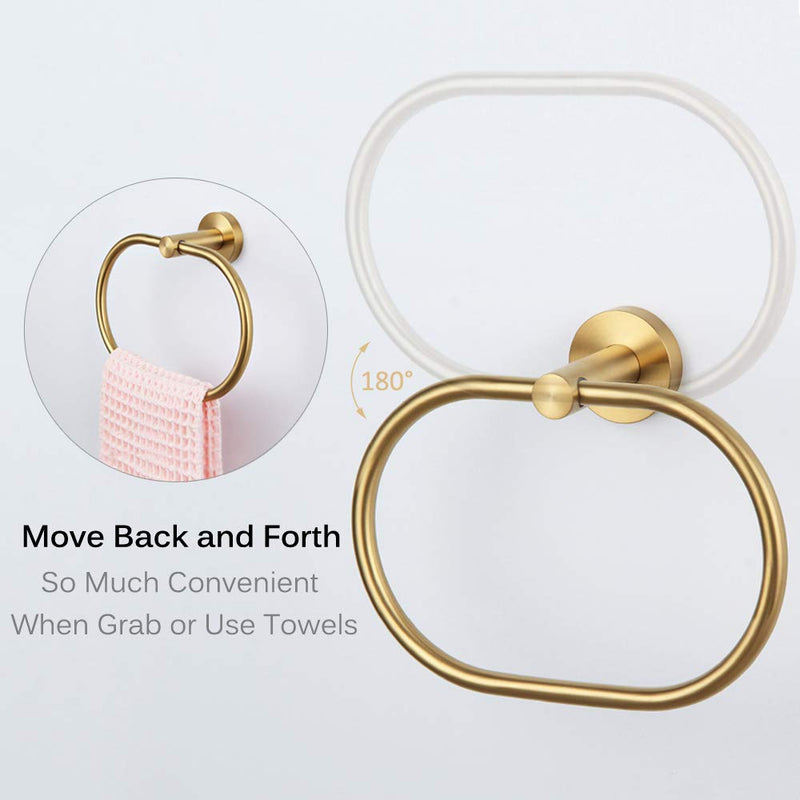 Towel Ring Brushed Gold, Angle Simple SUS304 Stainless Steel Hand Towel Rack, Bathroom Towel Holder, Unique Oval Shaped Towel Hanger for Wall or Cabinet - NewNest Australia