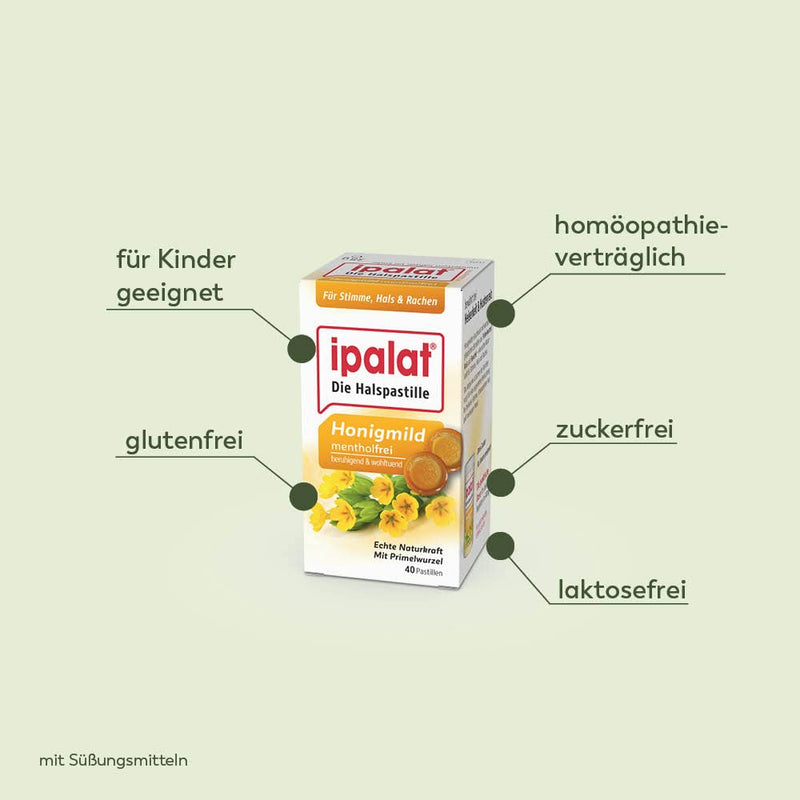 Ipalat Throat Pastilles Honey Mild: For Hoarseness & Cough Stimulation, Especially Mild Taste Without Menthol, With Primrose Root, Anise And Fennel, 40 Lozenges - NewNest Australia