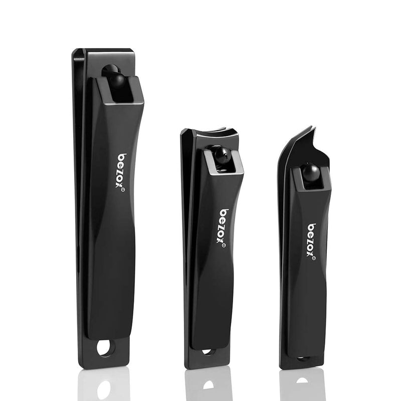 BEZOX Nail Clippers 3 Pcs - Heavy Duty Stainless Steel Straight Toenail Clippers for Thick Fingernail Toenail, Curved Blade Nail Cutters For shape Nail，Slant nail nipper for Trim Nail，Remove Cuticle Black - NewNest Australia