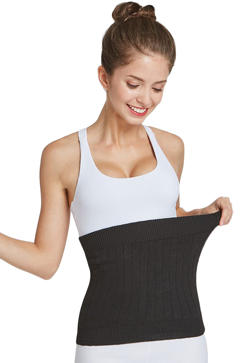 Thermal Cashmere Knit Lumbar Warmer Lower Back Support Belt Brace Stomach Kidney Warmer Abdominal Binder Waist Trimmer Band Postpartum Belly Wrap - Warming Kidney & C Section Surgical Recovery S-suggest 40-50KG Black - NewNest Australia