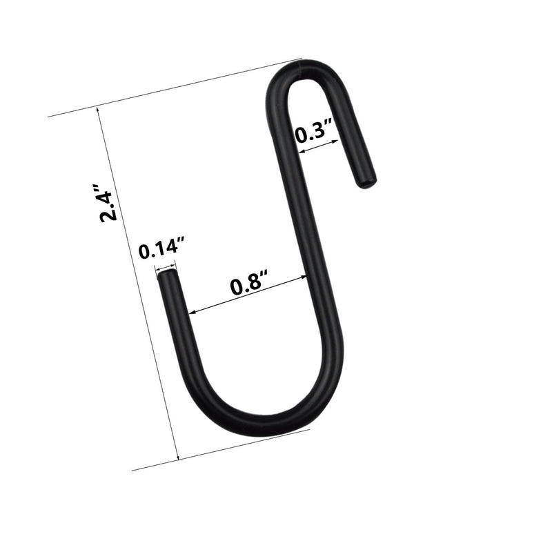 NewNest Australia - 24 Pack 2.4 Inch Black S Shaped Hooks Small Hanging Hangers for Bathroom Bedroom Office Kitchen Garden #2 Black 