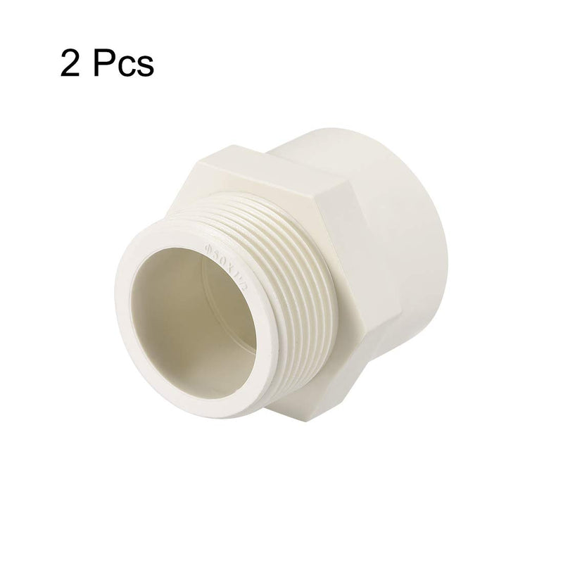 uxcell 50mm Slip X G1-1/2 Male Thread PVC Pipe Fitting Adapter Connector 2Pcs - NewNest Australia