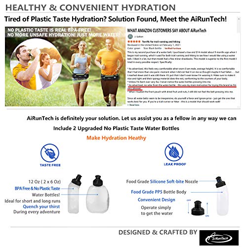 AiRunTech Running Belt with Water Bottles No Bounce Hydration Belts Can be Cut to Size Design Strap for Runners 2*6 OZ bottles Black - NewNest Australia