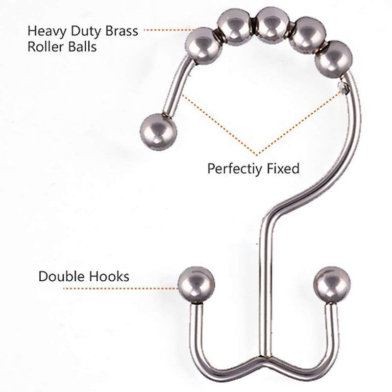 Cosfy Double Shower Curtain Hooks Rings Premium 100% Rust Resistant Metal Shower Hooks for Bathroom Shower Rods Curtains, Roller Balls Glide on Shower Rods, Set of 12 (Brushed Nickel) Dbl1-nickle - NewNest Australia