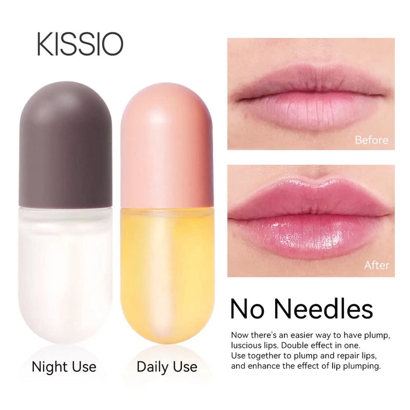 KISSIO Lip Plumper Set,Natural Lip Plumper,Lip Care, Lip Plumper Gloss,Lip Moisturizing Beautiful,Day Ues And Night Ues Set(2PCS) 01#Pink - NewNest Australia