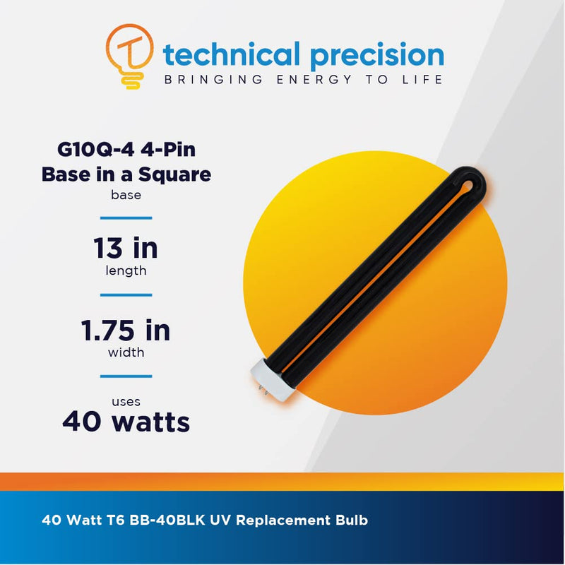 40 Watt UV Replacement Bulb for Black Flag Black Light BB-40BLK by Technical Precision - T6 Black Flag Bug Zapper Bulb Replacement with G10q-4 Square 4 Pin Base - 7500 Hours - 2 Pack - NewNest Australia