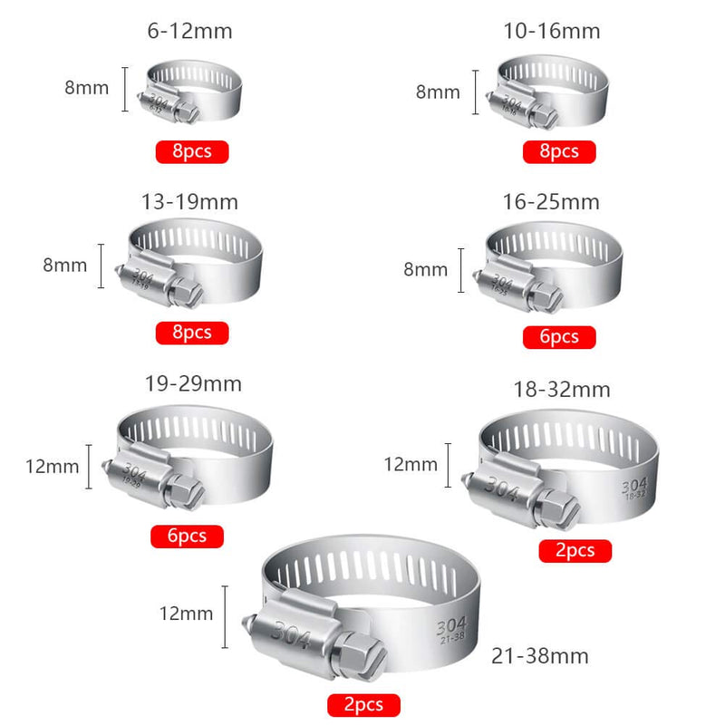 Selizo 40Pcs Hose Clamp Including 7 Sizes Adjustable Pipe Tube Clamps 304 Stainless Steel Hose Clips - NewNest Australia