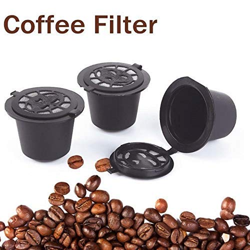 Poweka Refillable Capsules pod for Compatible with Nespresso ，6 Pack Black Reusable Coffee Capsules Pods for Nespresso with Coffee Spoon with Brush for Nespresso Machines Filter - NewNest Australia