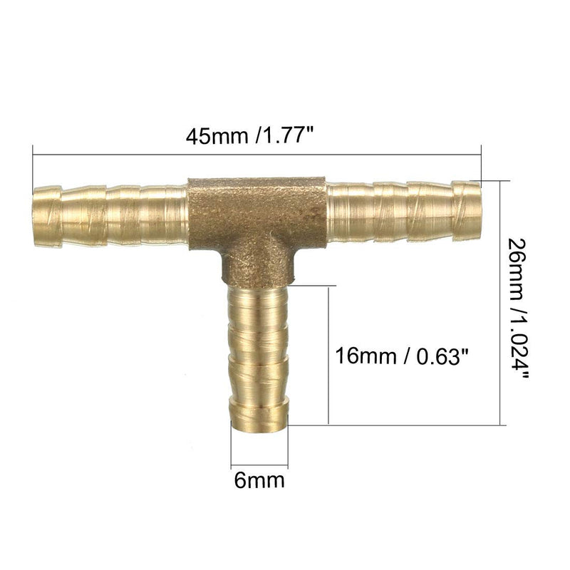 uxcell 6mm Brass Barb Hose Fitting Tee T 3 Way Connector Joiner Air Water Fuel Gas 5pcs - NewNest Australia