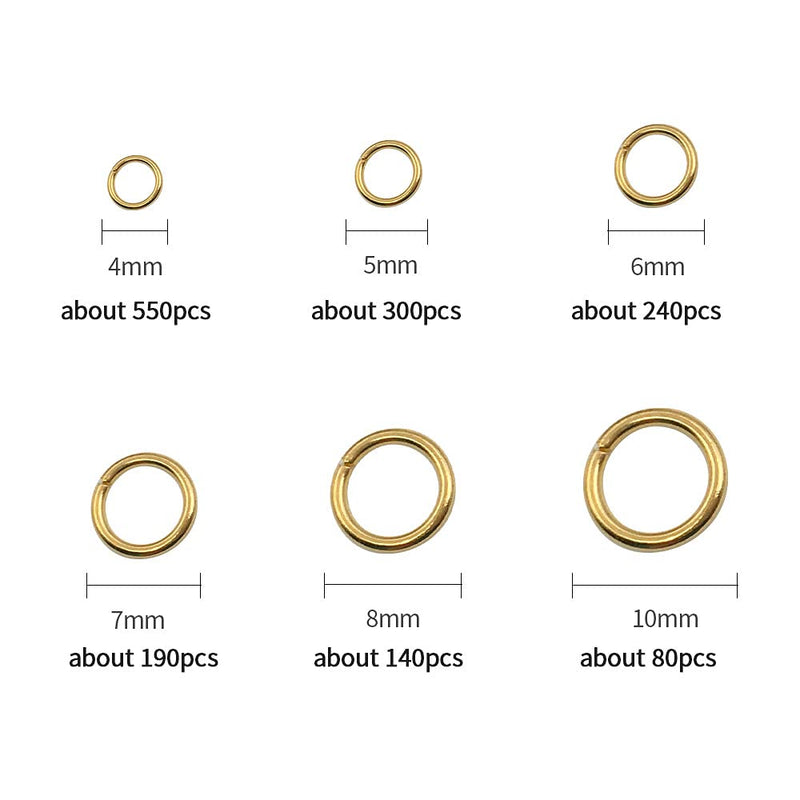 1500Pcs Mixed 6 Sizes Open Jump Rings,4mm 5mm 6mm 7mm 8mm 10mm Jump Ring Jewelry Keychain for Jewelry Making Accessories with 1Pcs Jump Ring Open/Close Tool and 1Pcs Storage Box (Gold) Gold - NewNest Australia