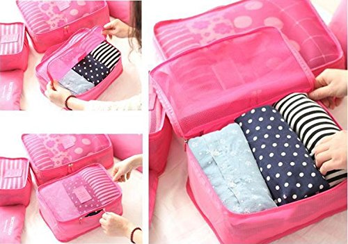 NewNest Australia - King & Pig 6pcs Travel Organizer Pouches Waterproof Luggage Clothing Finishing Bag (Pink) Pink 