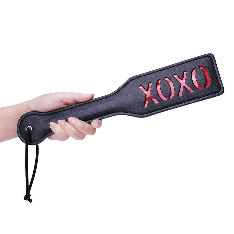 Faux Leather XOXO Spanking Paddle for Sex Play, 12.8inch Total Length Paddle, Black - NewNest Australia