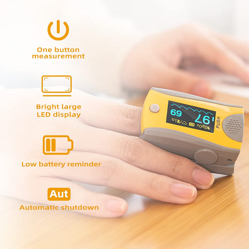 BLT M70 Fingertip Pulse Oximeter CE Approved, SpO2 Blood Oxygen Saturation Monitor Finger with Heart Rate Tracking for Children and Adult, Not Related To NHS (Includes Batteries and Lanyard) (Yellow) Yellow - NewNest Australia