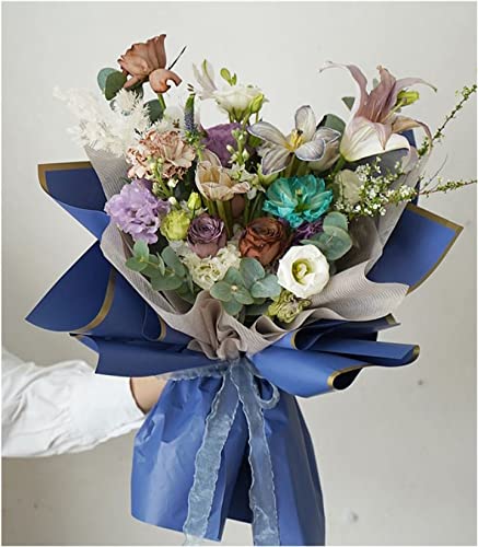 20 Sheets Pure color rose gold edge Flower Wrapping Paper,Florist Bouquet Supplies,DIY Crafts,Gift Packaging or Gift Box Packaging, Wraps Waterproof Floral Wrapping Paper 22.8 * 22.8Inch (Blue gem) Blue gem - NewNest Australia