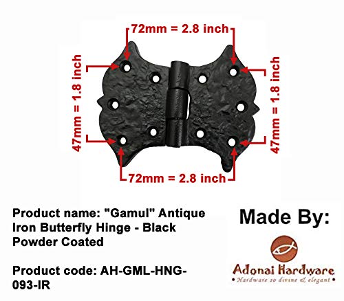 Adonai Hardware "Gamul" Black Antique Iron Butterfly Hinge (2, Matte Black Powder Coated) 3.9 Inch x 2 Pack - NewNest Australia