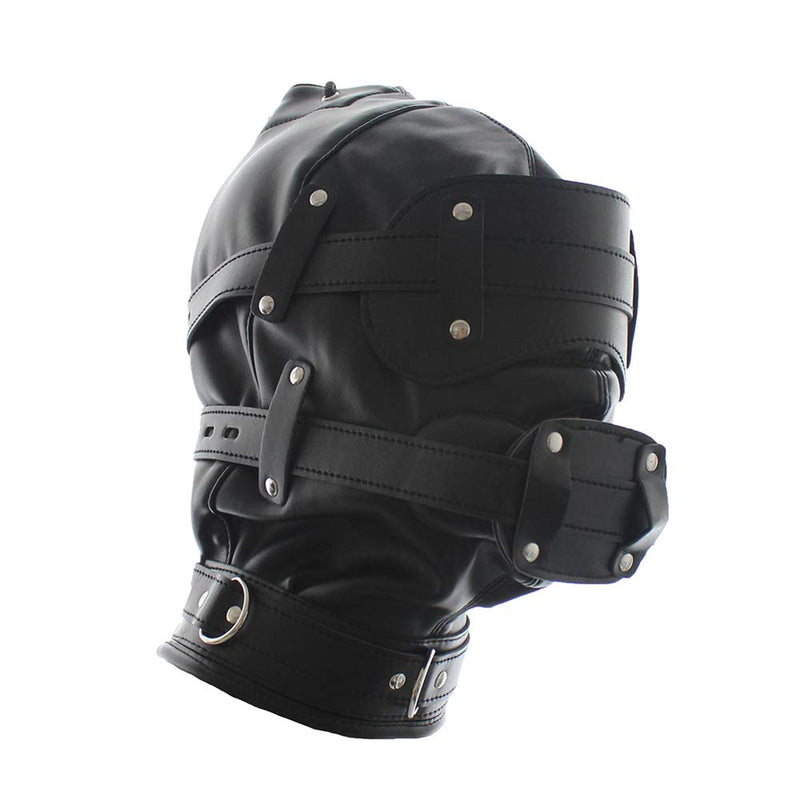 FST Black PU Leather Bondage Mask Hood, Full Face Blinder Detachable Cover Eye Dildo Mouth Gag Head Hood, for Unisex Adult Play, BDSM/LGBT Hood Long mouth gag - NewNest Australia