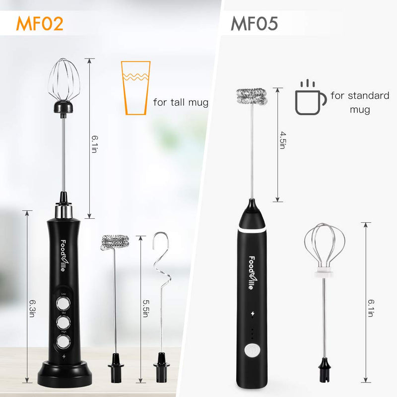 NewNest Australia - FoodVille MF02 Rechargeable Milk Frother Handheld Foam Maker with Stainless Whisk for Cappuccino, Latte, Bulletproof Coffee, Keto Diet, Protein Powder, Matcha 