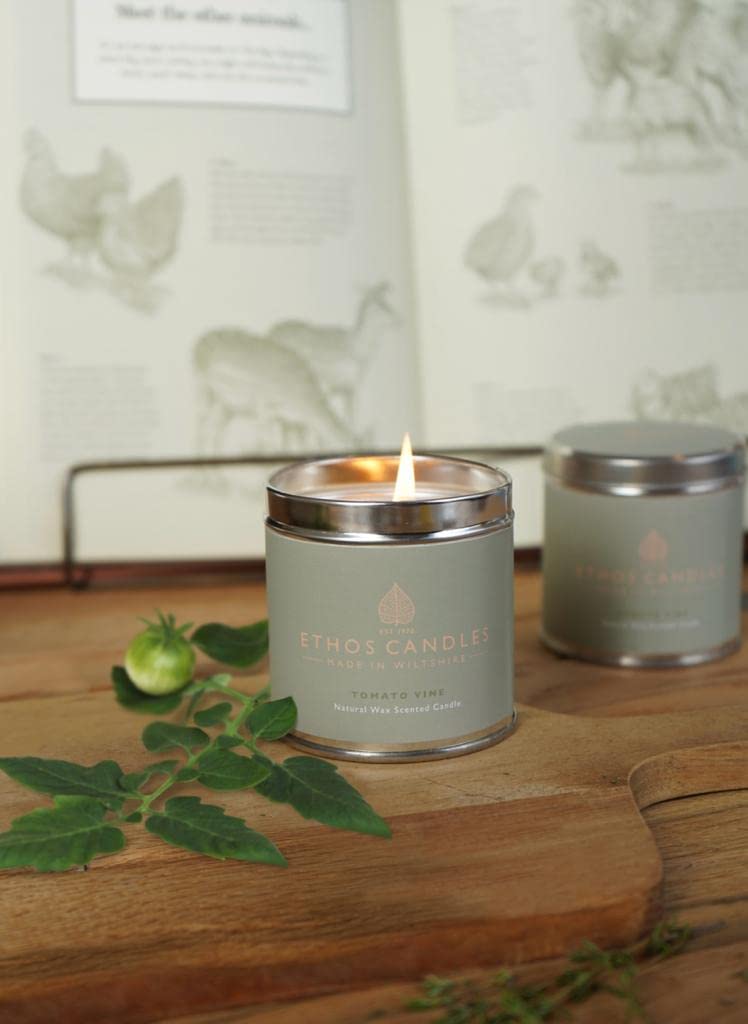 Ethos Naturals Premium Scented Natural Wax Tin Candle - Tomato Vine Scent - Hand-Poured in UK - Burn Time 40+ Hours - Non-Toxic & Natural for Less Smoke & Slow Burn - NewNest Australia