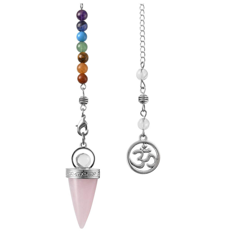 CrystalTears Gemstone Pendulum Esoteric Chakra Stones Cone Pendant with Chain for Divination Reiki Healing Meditation Jewelry/Rose Quartz Rose Quartz - NewNest Australia