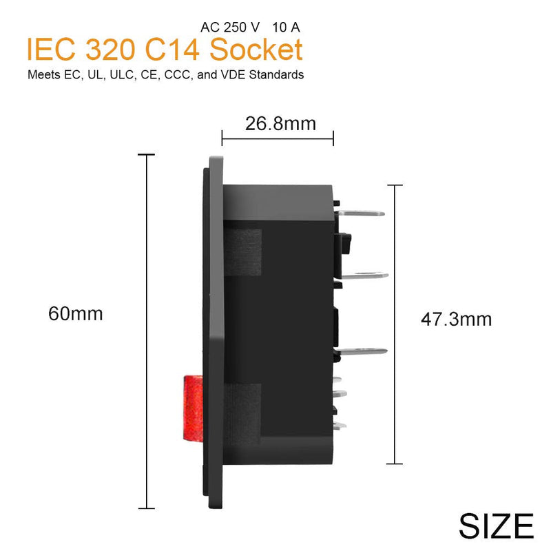Module Plug,10A Fuse Switch Male Power Socket,Adapter Power Connector,3 Pins Inlet Power Socket,Black,Red Button,AC 250V 10A IEC 320 C14 3 Pieces - NewNest Australia