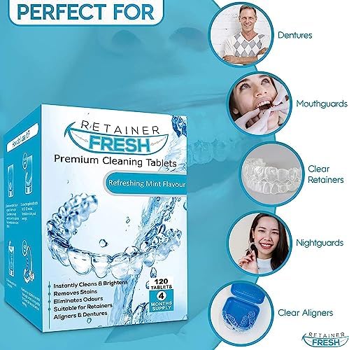 Retainer Cleaning Tablets - 120 Tablets Retainer Fresh, Keep Your Retainers and Stain Free - Retainer Cleaner Tablet, Mouth Guard, Dentures - NewNest Australia