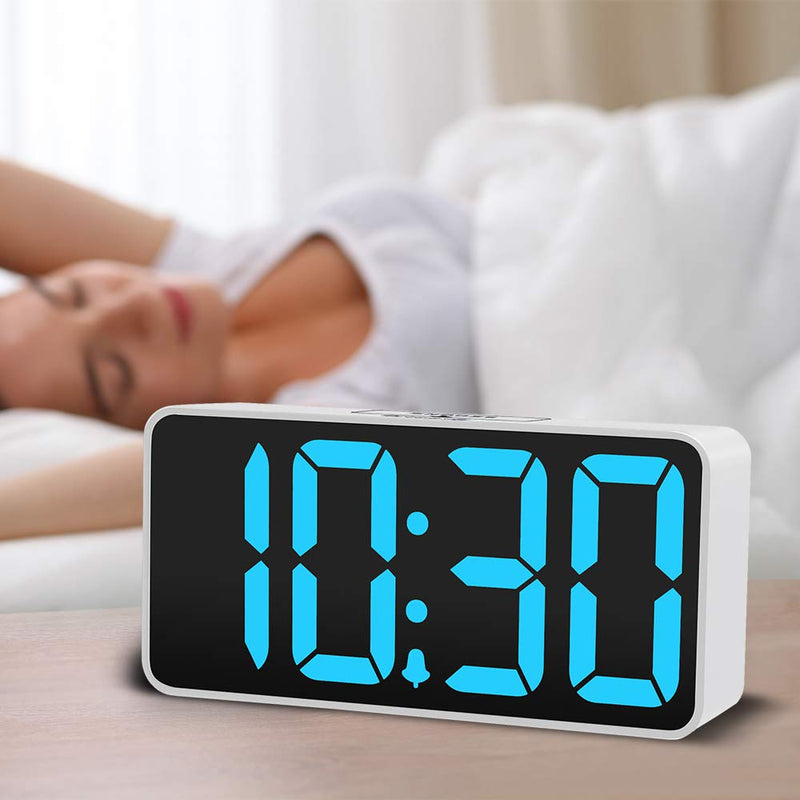 NewNest Australia - DreamSky 8.9 Inches Large Digital Alarm Clock with USB Charging Port, Fully Adjustable Dimmer, Battery Backup, 12/24Hr, Snooze, Adjustable Alarm Volume, Bedroom Desk Alarm Clocks White Case + Blue Digit 