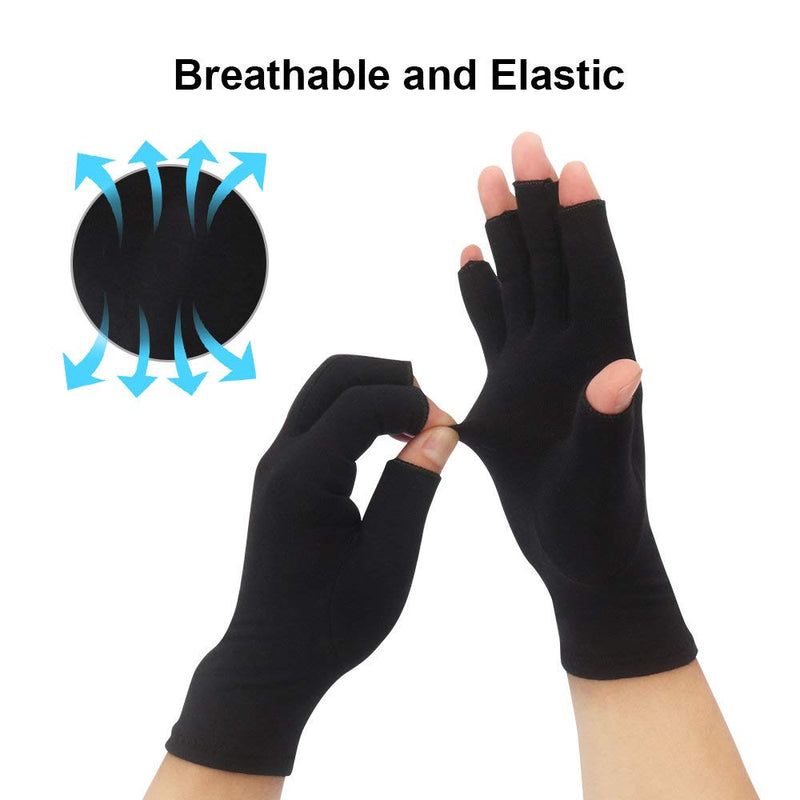 2-Pair Arthritis Compression Gloves for Alleviate Rheumatoid Osteoarthritis, Carpal Tunnel Raynauds Disease, Ease Muscle Tensi on Fingerless, Breathable & Moisture, Women and Men (Black, Small) Black Small (2 Pair) - NewNest Australia
