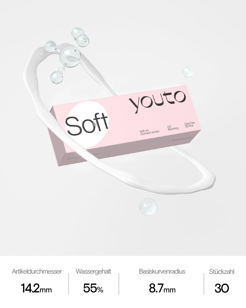youto soft daily lenses, pack of 30, daily contact lenses, UV protection and high wearing comfort, BC 8.7 mm, DIA 14.2 mm -4.5 diopters - NewNest Australia
