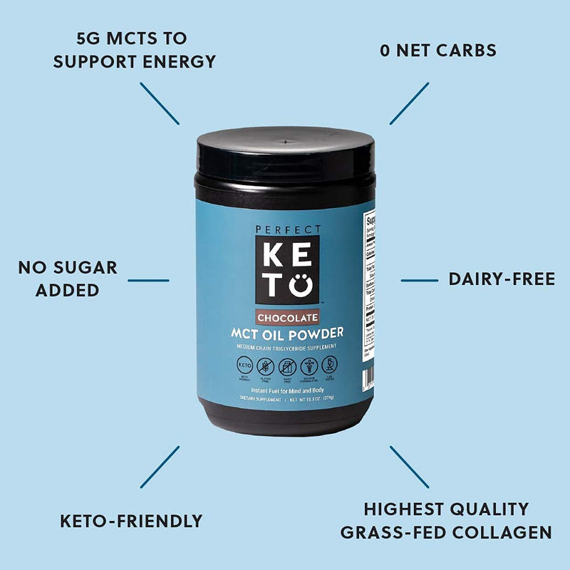 Perfect Keto MCT Oil C8 Powder, Coconut Medium Chain Triglycerides for Pure Clean Energy, Ketogenic Non Dairy Coffee Creamer, Bulk Supplement, Helps Boost Ketones, Chocolate - NewNest Australia